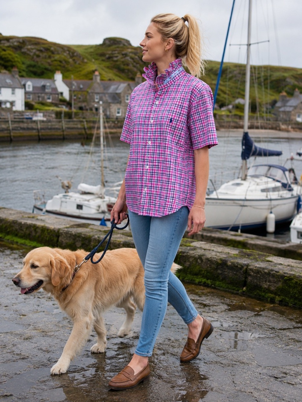 Ralph Lauren Reworked OOAK Ruffle Collar Plaid Top | Scandinavian Ribbon | Large - Picture 2 of 9